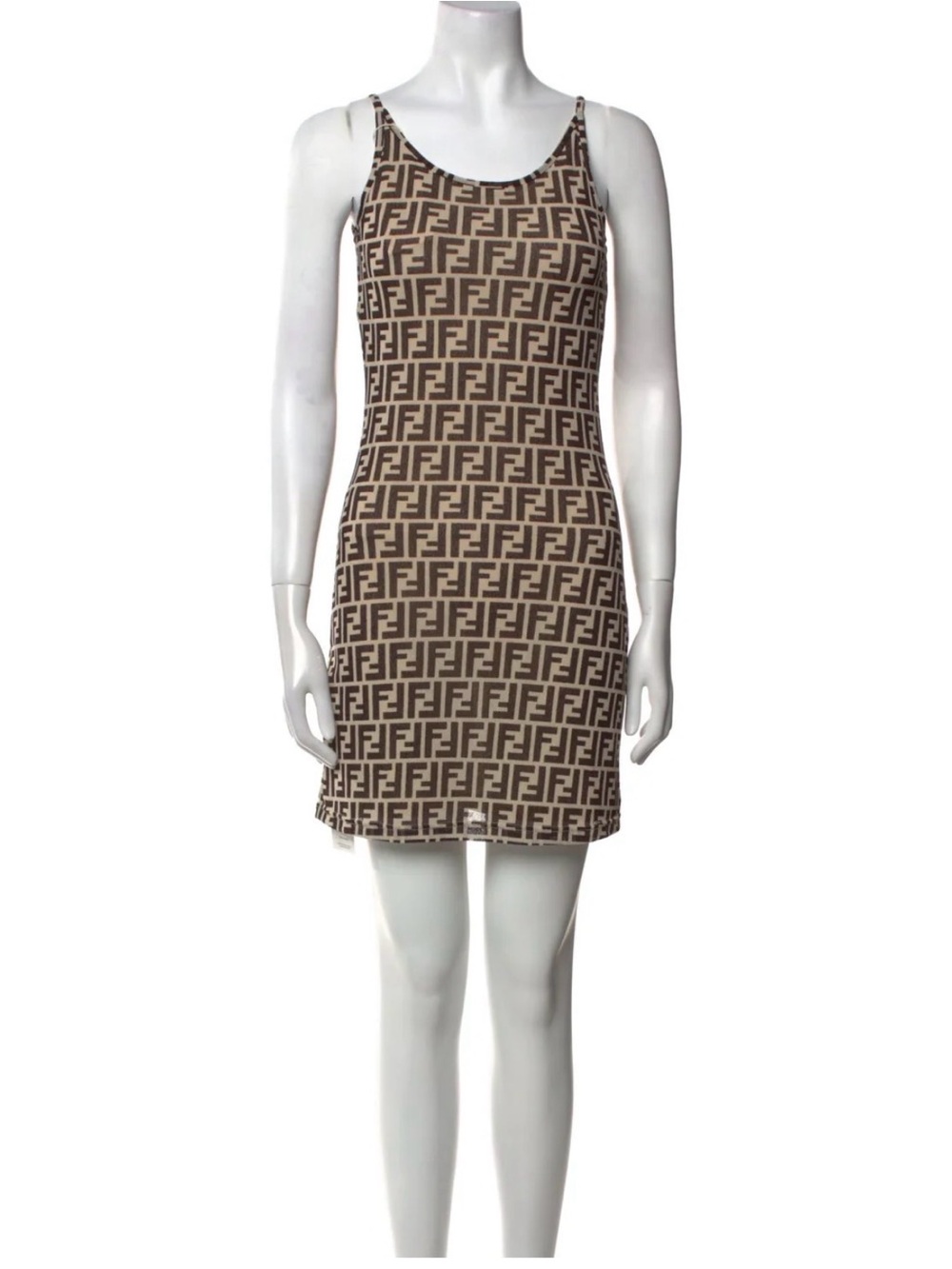 Fendi Brown & Beige Monogram Slip Mini Dress (has a stain)